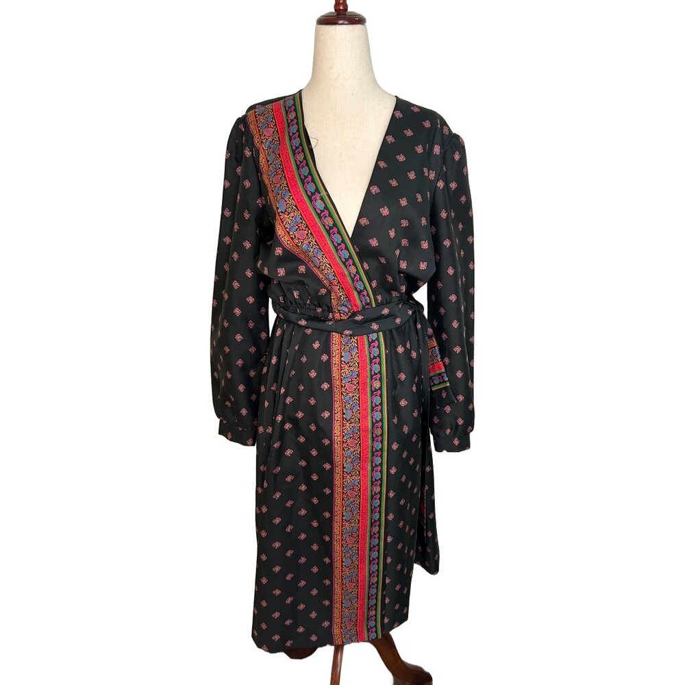 VINTAGE | 70s Paisley Block Print Wrap Dress